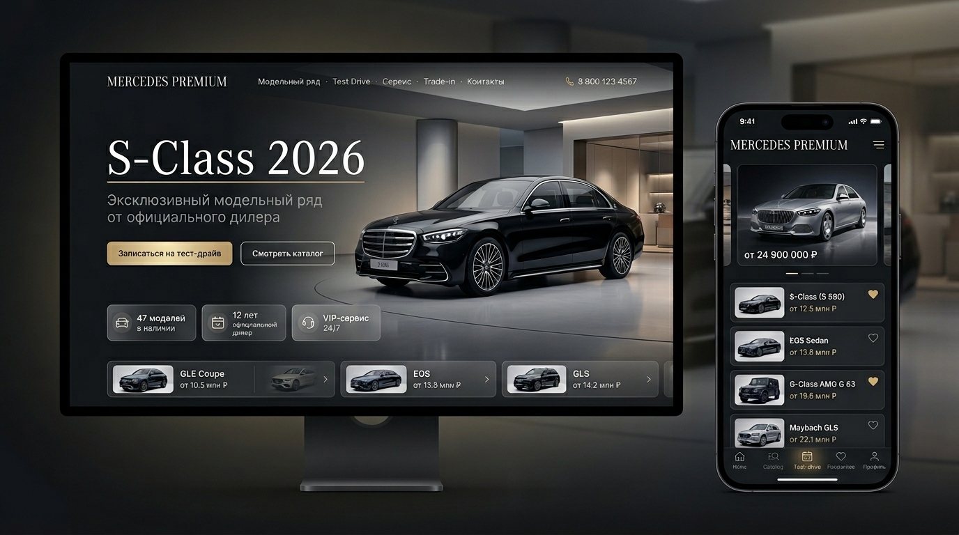 Автосалон Mercedes Premium — сайт и мобильное приложение